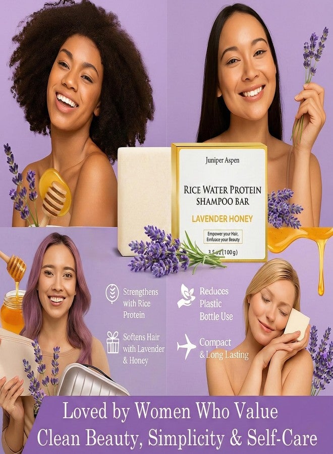 JUNIPER ASPEN Rice Water Protein Shampoo Bar – Solid Shampoo for All Hair Types with Kaolin Clay – Strengthening, Nourishing, Plastic-Reducing Hair Care – 3.5oz Bar – Women-Owned (Lavender Honey) - Image 3